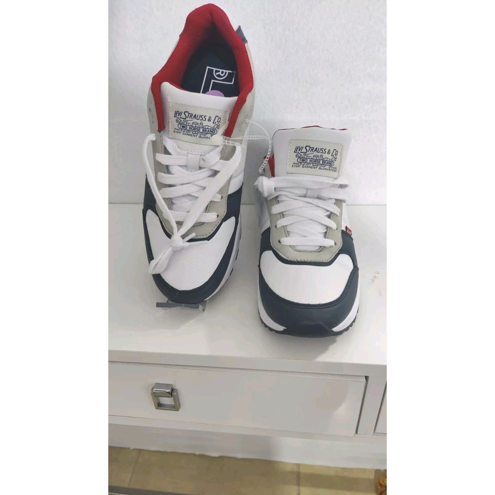 LEVIS GLIDE LOW LEATHER SNEAKER MEN SHOES WHITE/NAVY SIZE 10.5 NEW LV705325